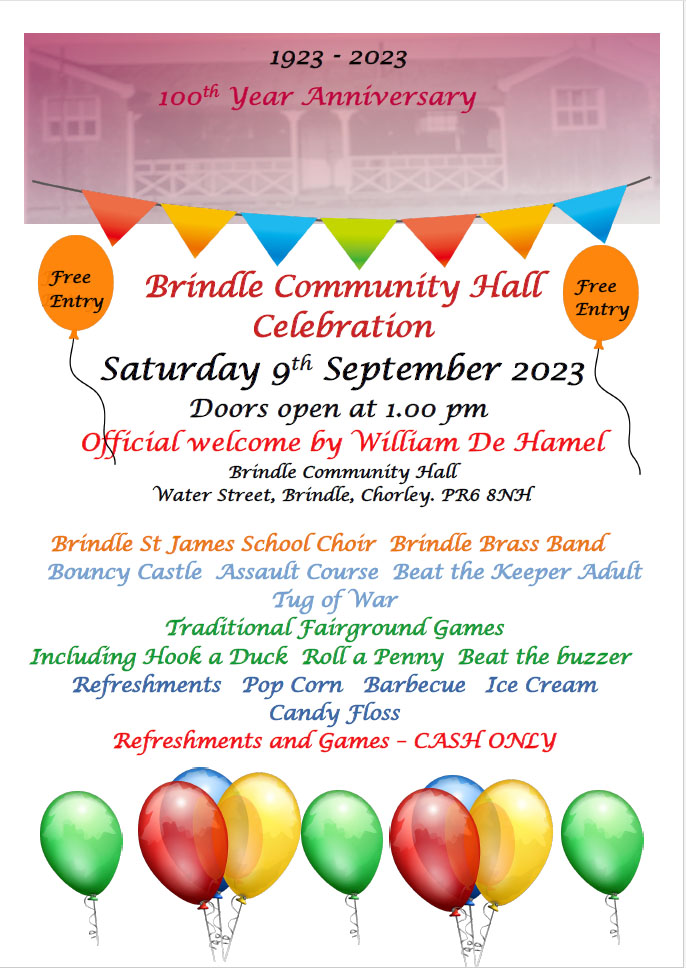 Brindle Community Hall Centenary Celebration poster